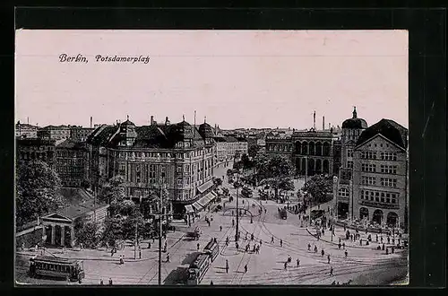 AK Berlin-Tiergarten, Potsdamer Platz mit Strassenbahnen