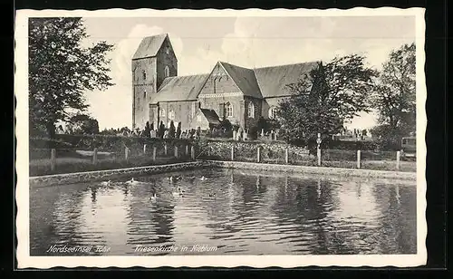 AK Nieblum / Föhr, Wasserpartie mit Friesenkirche