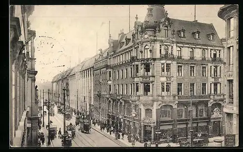 AK Berlin, Leipziger Strasse mit Strassenbahnen