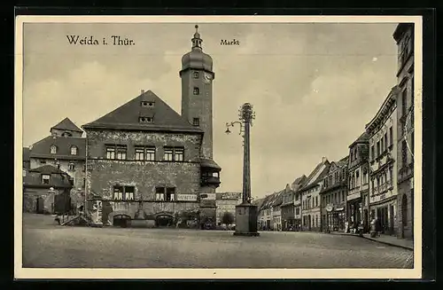 AK Weida i. Thür., Markt mit Rathaus und Ratskeller