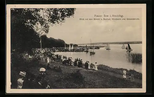 AK Plau i. M., Strand Plauer See bei Seelust, Waldheim und Gesundbrunn