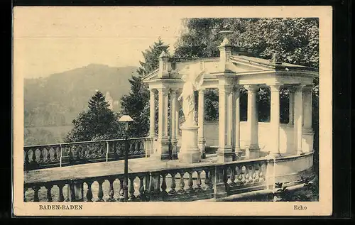 AK Baden-Baden, Echo, Statue und Pavillon