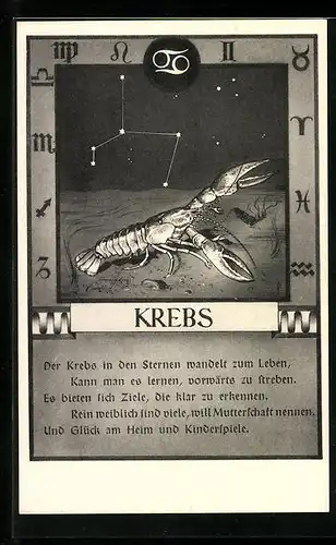 AK Sternzeichen Krebs, 22. Juni bis 22. Juli, Eigenschaften der Krebsmenschen im Gedicht