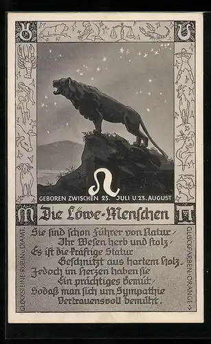 AK Sternzeichen Löwe, 23. Juli bis 23. August, Eigenschaften von Löwemenschen im Gedicht