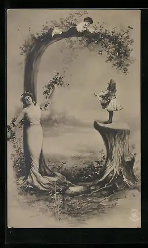 AK Buchstabe G mit Kindern und Frau