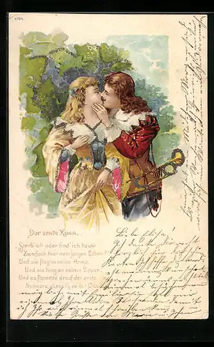 Lithographie Behüt Dich Gott! Werner gibt Margaretha einen Kuss
