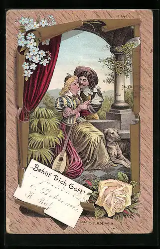 Lithographie Behüt Dich Gott!, Werner und Margaretha in inniger Pose