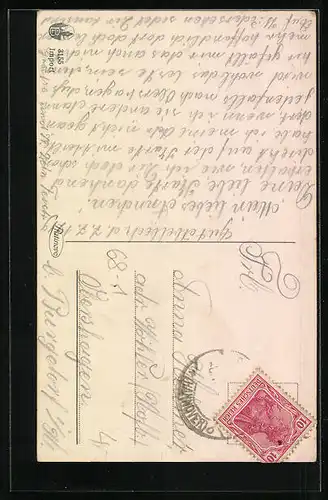 AK Liebespaar auf einer Bank, Frau mit Fächer