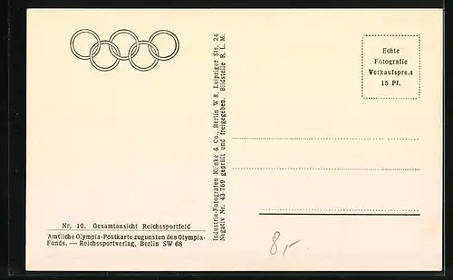 AK Berlin, Gesamtansicht des Reichssportfeldes, Olympia 1936