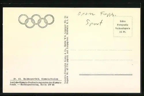 AK Berlin, Reichssportfeld und Olympia-Stadion, Olympia 1936