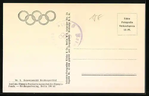 AK Berlin, Gesamtansicht Reichssportfeld, Olympia