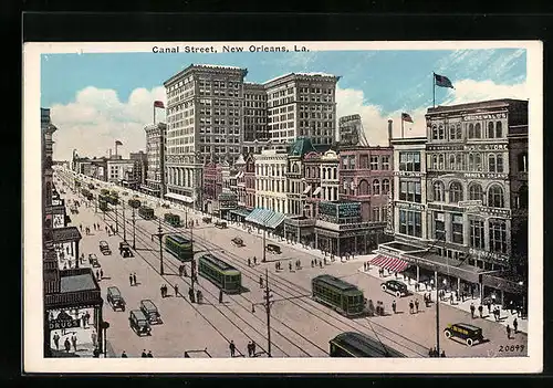 AK New Orleans, Canal Street, Strassenbahn