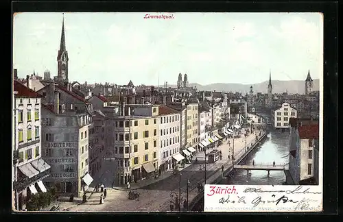 AK Zürich, Eine Strassenbahn am Limmatquai