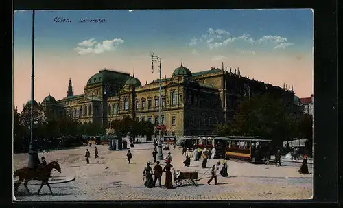 AK Wien, Strassenbahnen vor der Universität