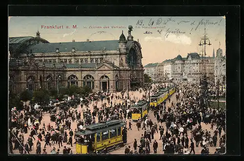 AK Frankfurt a. Main, Strassenbahnen am Hauptbahnhof