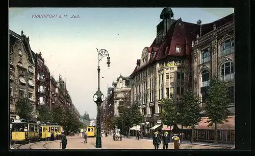 AK Frankfurt a. M., Blick in die Zeil mit Strassenbahnen