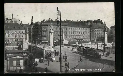 AK Wien, Strassenbahn auf der Neuen Ferdinandsbrücke