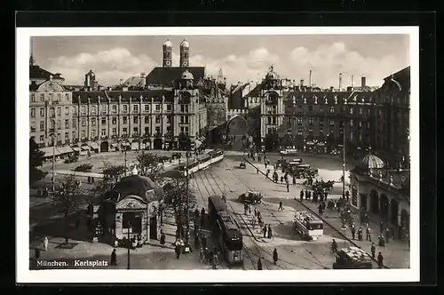AK München, Strassenbahn auf dem Karlsplatz