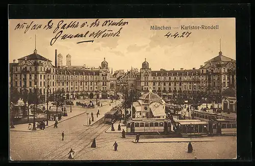 AK München, Strassenbahnen am Karlstor-Rondell