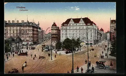 AK München, Strassenbahn auf dem Karlsplatz