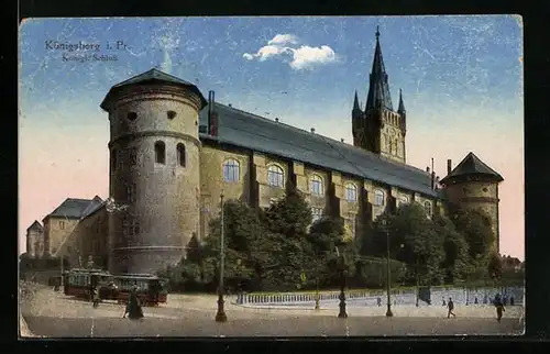 AK Königsberg, Strassenbahn am Königl. Schloss