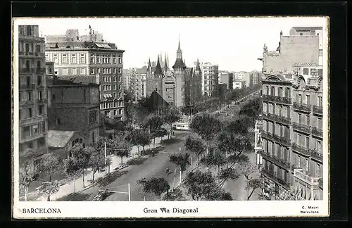 AK Barcelona, Gran Via Diagonal, Strassenbahn