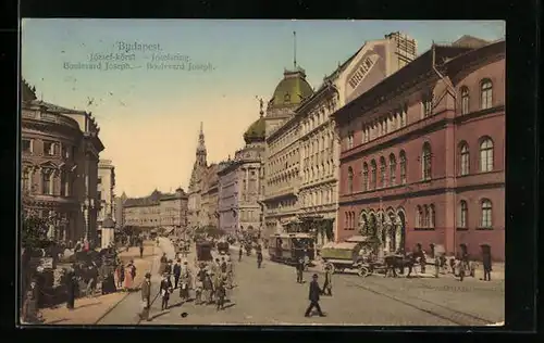 AK Budapest, Boulevard Joseph, Strassenbahn