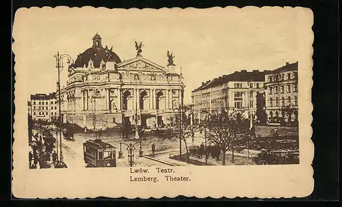 AK Lemberg, Theater mit Strassenbahn