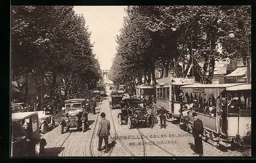 AK Marseille, Cours Belsung, Strassenbahn