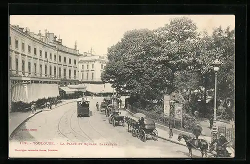 AK Toulouse, La Place et Square Lafayette, Strassenbahn