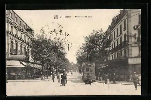 AK Dijon, Avenue de la Gare, Strassenbahn