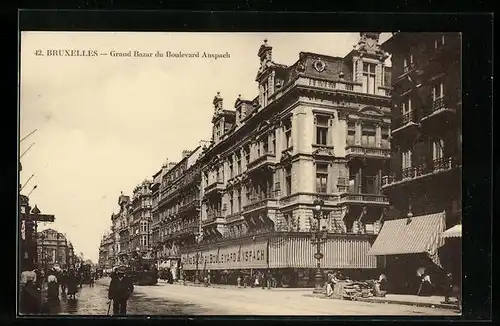AK Bruxelles, Grand Bazar du Boulevard Anspach, Strassenbahn
