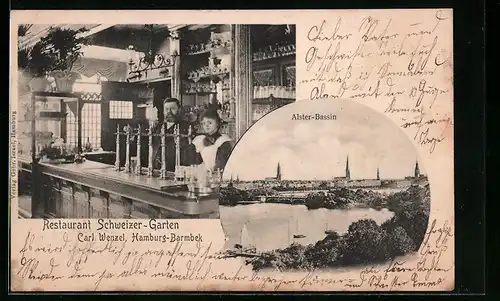 AK Hamburg-Barmbek, Restaurant Schweizer-Garten, Bes. Carl Wenzel, Alster-Bassin