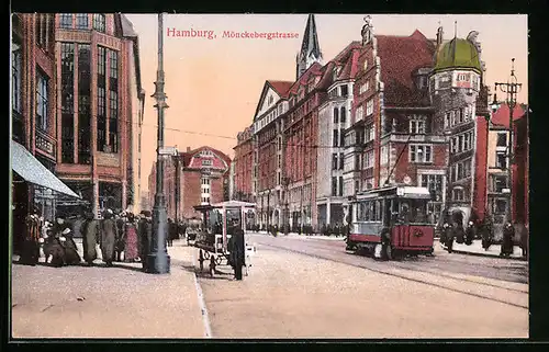 AK Hamburg, Eine Strassenbahn in der Mönckebergstrasse