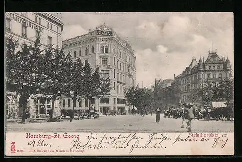 AK Hamburg-St. Georg, Steinthorplatz mit Hotel Graf Moltke