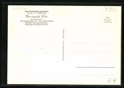 AK Ulm, Hotel-Gaststätte-Salzstadel Der singende Wirt, Salzstadelgasse 19, Zither-Franz`l