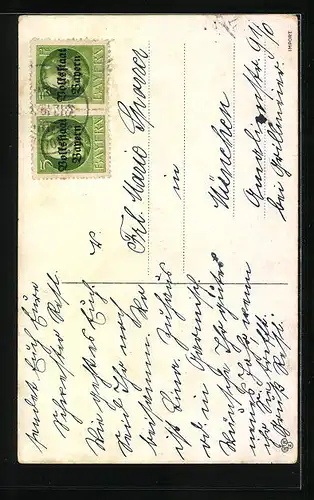 AK Mädchen versucht Schwein mit Kleeblatt zu fangen