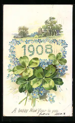 AK Jahreszahl 1908 mit Kleeblättern