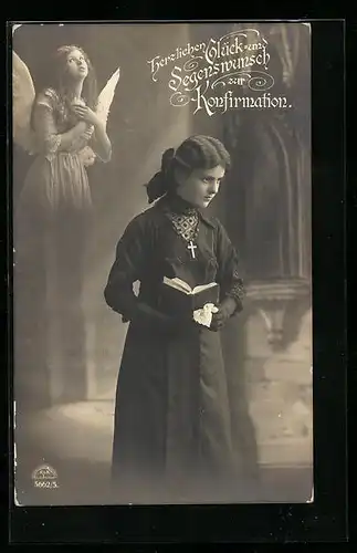 AK Konfirmandin mit Schutzengel