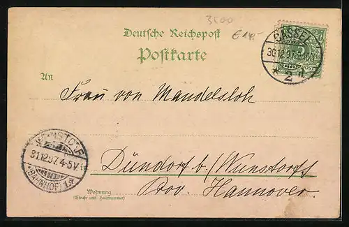 Lithographie Kassel, Gesamtansicht, Friedrichsplatz und Wappen