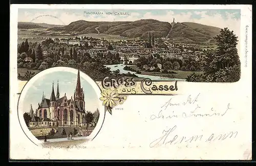 Lithographie Kassel, Gesamtansicht, Neue lutherische Kirche