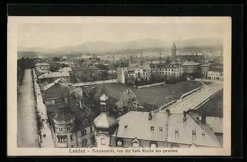 AK Landau, Totalansicht von der katholischen Kirche aus gesehen