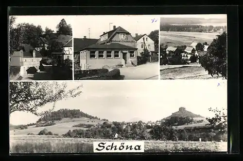 AK Schöna, Ortspanorama, Bäckerei Lindenkaffee