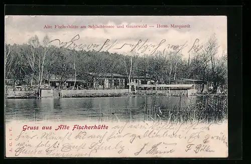 AK Berlin-Grunewald, die Alte Fischerhütte am Schlachtensee
