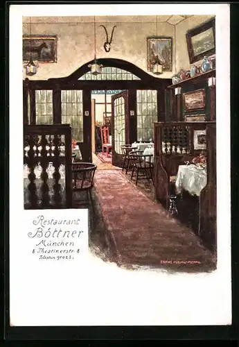 AK München, Gastraum des Restaurant Böttner, Theatinerstr. 8