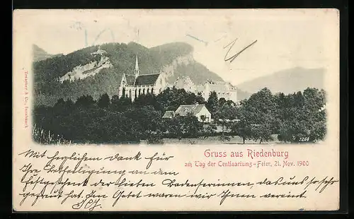AK Riedenburg, Ortsansicht, Centenariums-Feier 1900