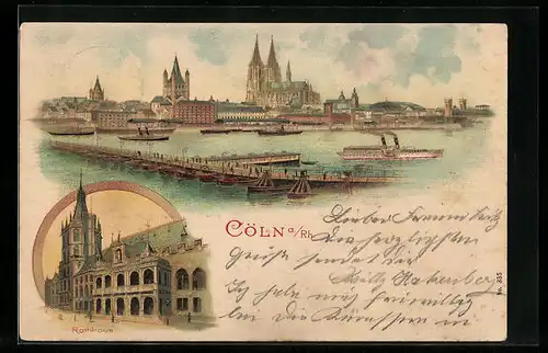 Lithographie Köln, Rathaus, Teilansicht mit Dom