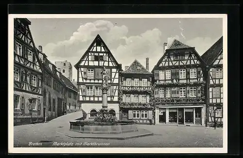 AK Bretten, Marktplatz mit Marktbrunnen
