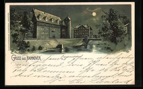 Lithographie Hannover, Beguinenturm mit Brücke