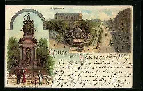 Lithographie Hannover, Krieger-Denkmal, Georgenstrasse